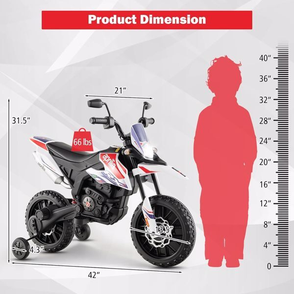 12V Electric Kids Dirt Bike with Training Wheels and Music for Off-Road Riding