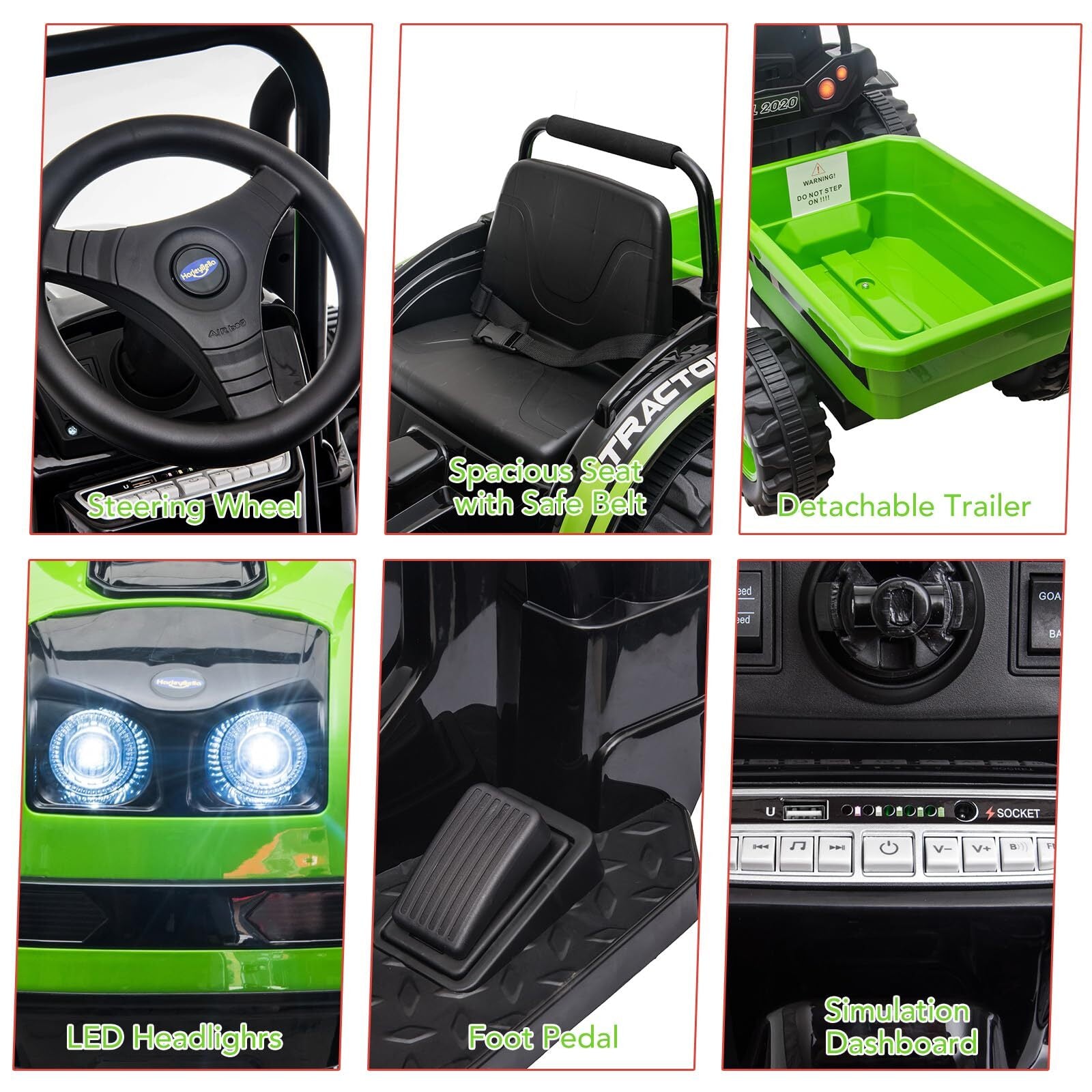12V Electric Kids Ride-On Tractor with Trailer and Remote Control