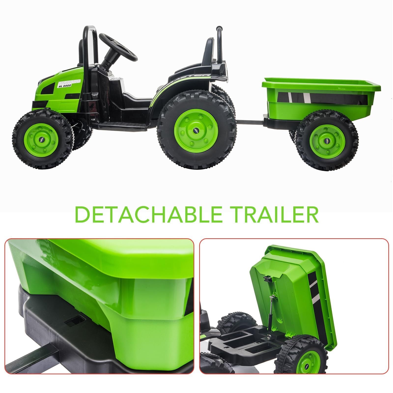 12V Electric Kids Ride-On Tractor with Trailer and Remote Control