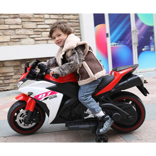 2024 Kids 12V Electric Ride-On Dirt Bike with Training Wheels for Children