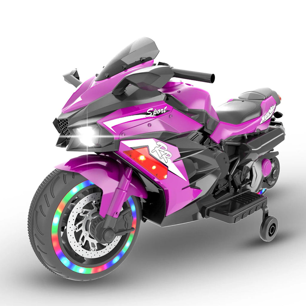 12V Kids Electric Ride-On Dirt Bike Motorcycle with Training Wheels Purple