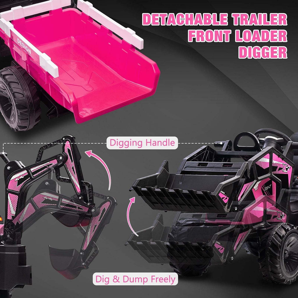 24V 3-in-1 Battery-Powered Electric Kids Ride-On Tractor with Trailer