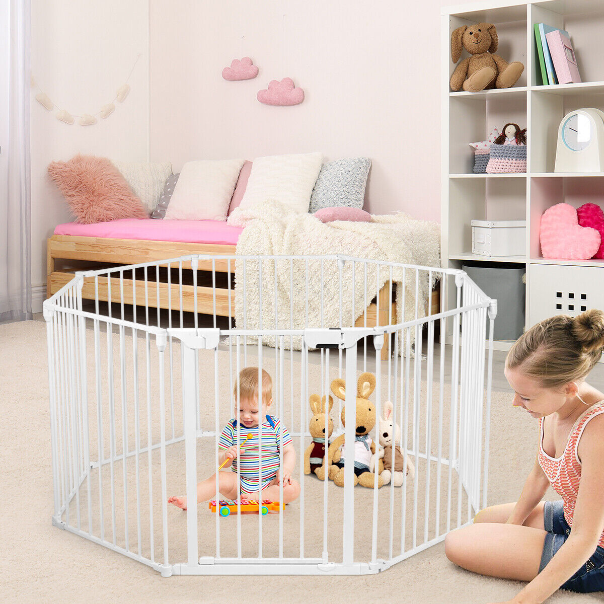 Versatile 8-Panel Metal Play Yard and Pet Barrier with Adjustable Wall Mount