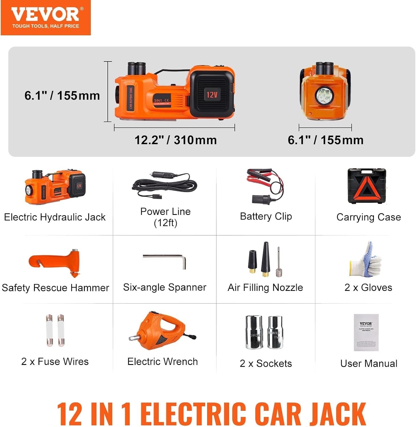 Electric Hydraulic Car Jack 5 Ton 11023 LBS with Electric Impact Lift