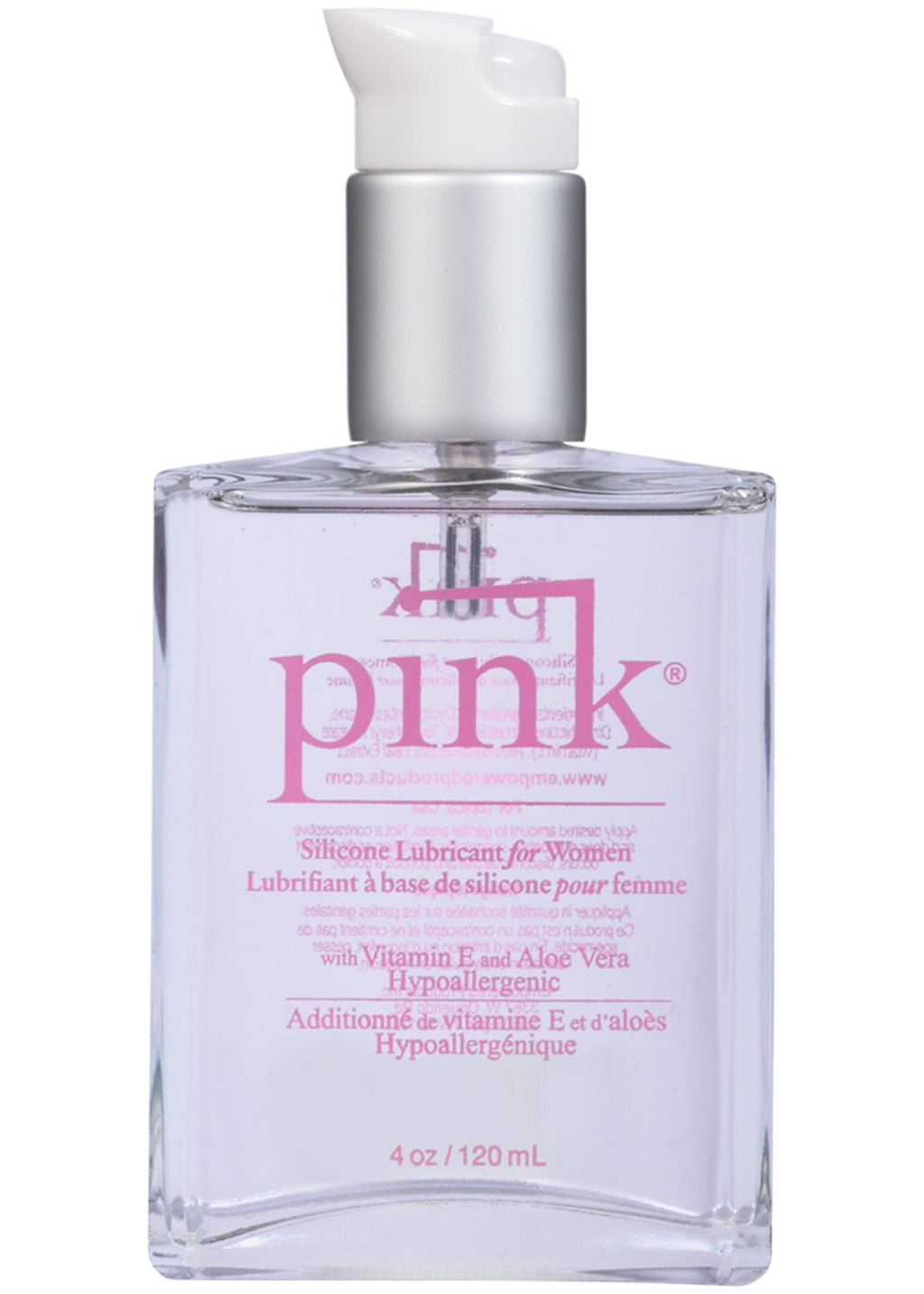 Pink 4oz Glass Bottle Silicone Lubricant