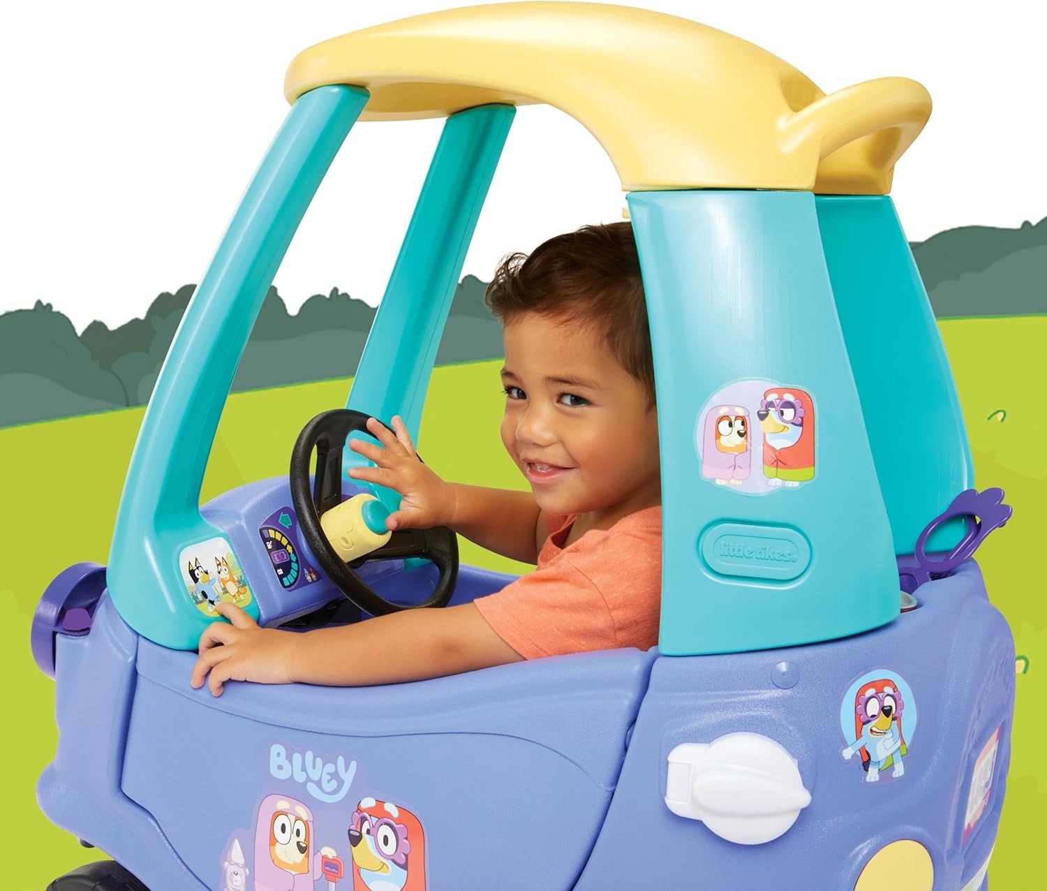 Colorful Bluey Ride-On Coupe with 9 Sounds for Toddlers Ages 1.5 to 5 Years