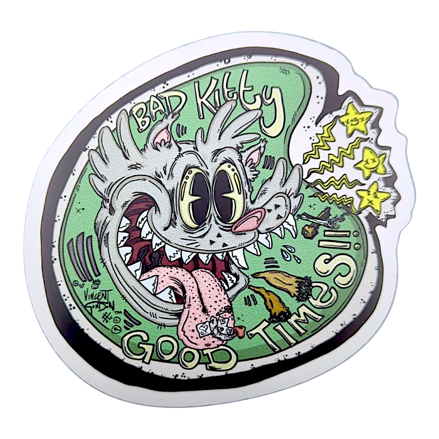 Vincent Gordon Bad Kitty Good Times!! Sticker