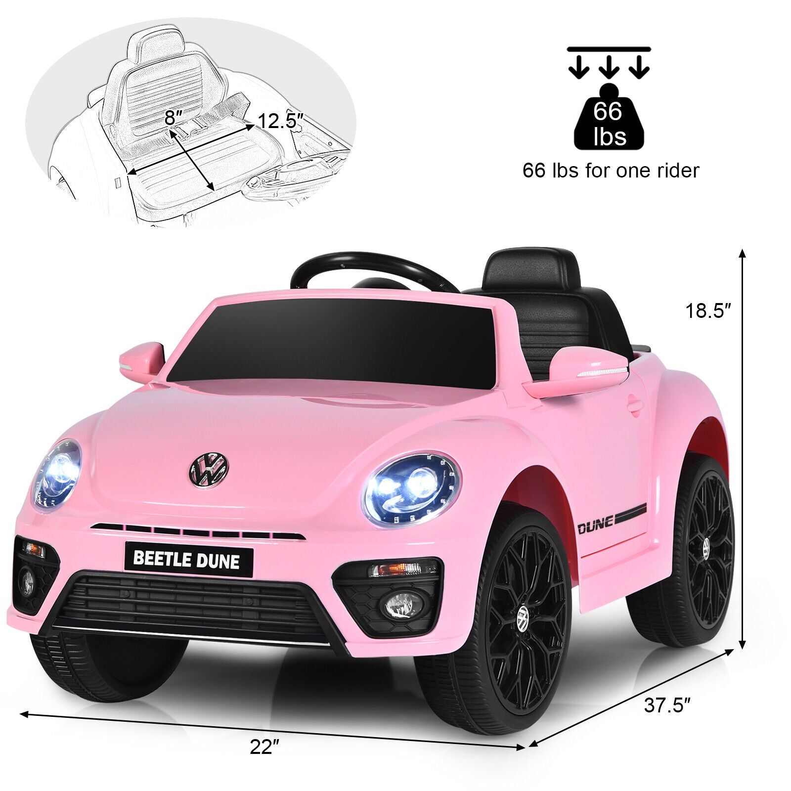 Volkswagen Beetle Electric Ride-On Car for Toddlers with Remote Control