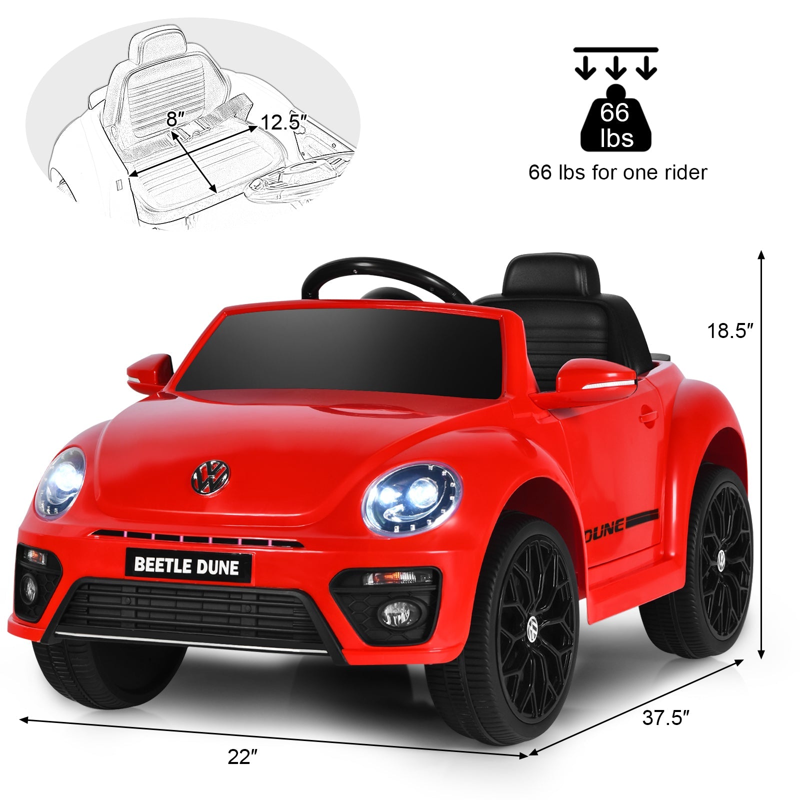 Volkswagen Beetle Electric Ride-On Car for Toddlers with Remote Control