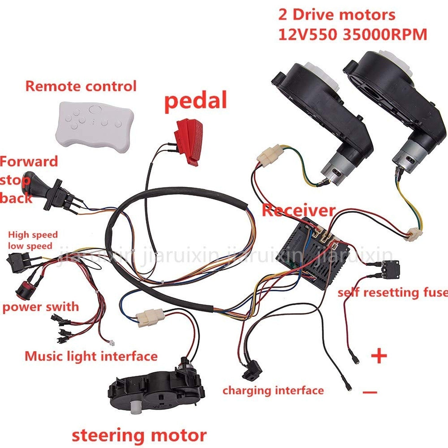 12V Kids Ride-On Car with DIY Modified Wiring and Remote Control Complete Set