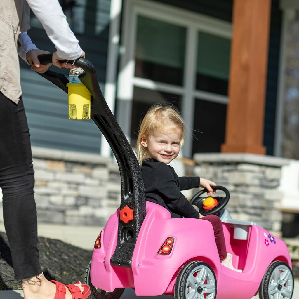 Whisper Ride II Pink Push Toy Car with Adjustable Seat Belt and Cup Holders