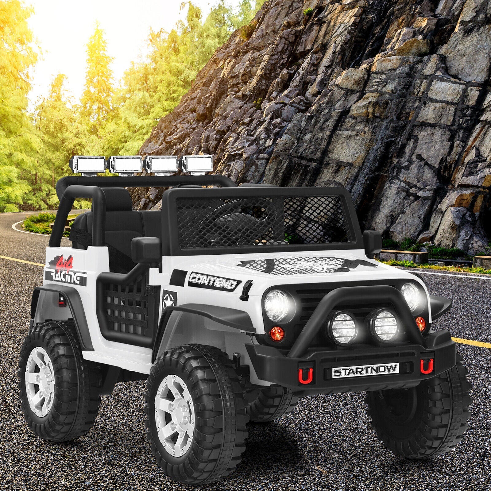 White 12V Electric Ride-On Truck for Kids with Remote Control and Lights