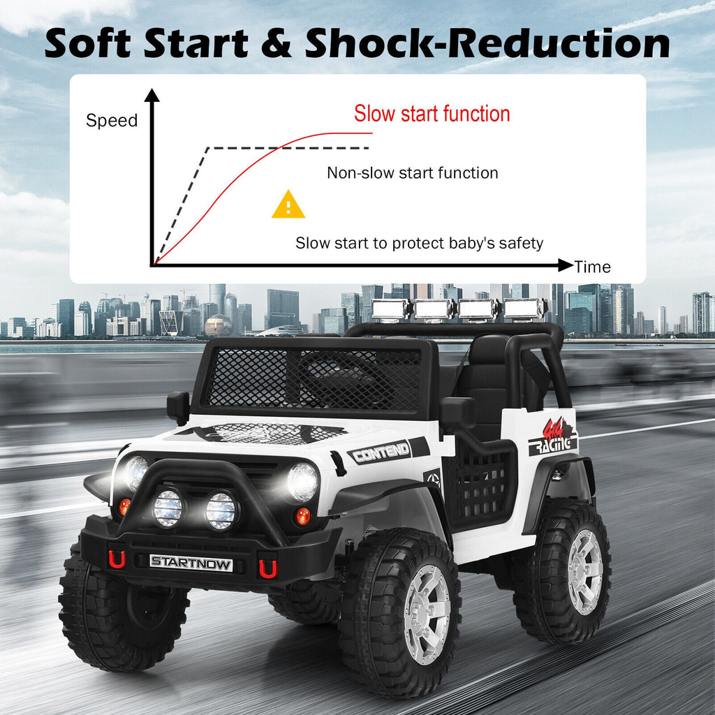 White 12V Electric Ride-On Truck for Kids with Remote Control and Lights