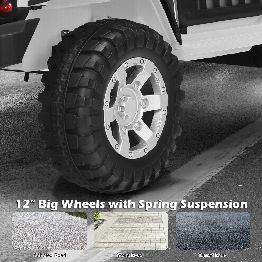 White 12V Electric Ride-On Truck for Kids with Remote Control and Lights