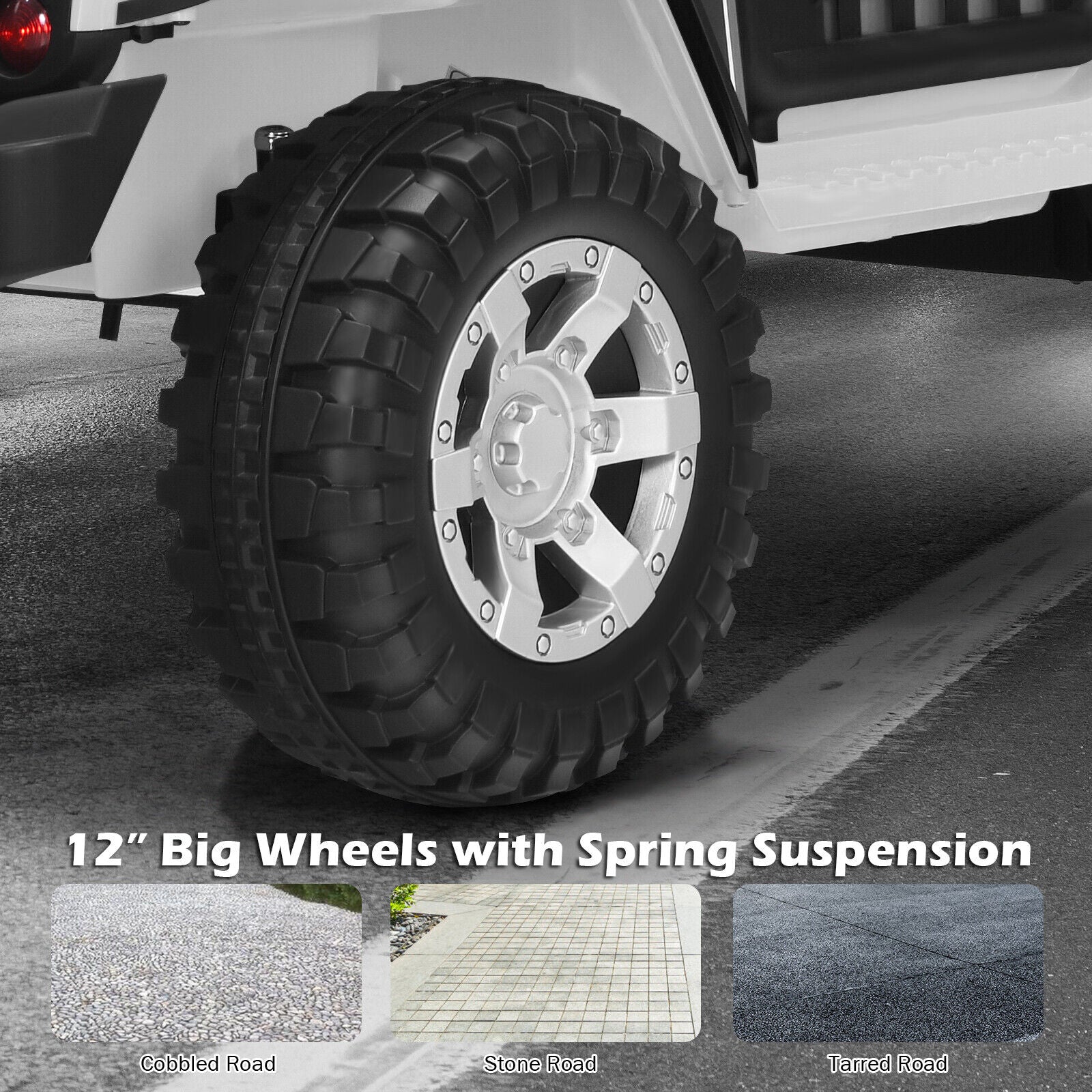 White 12V Electric Ride-On Truck for Kids with Remote Control and Lights