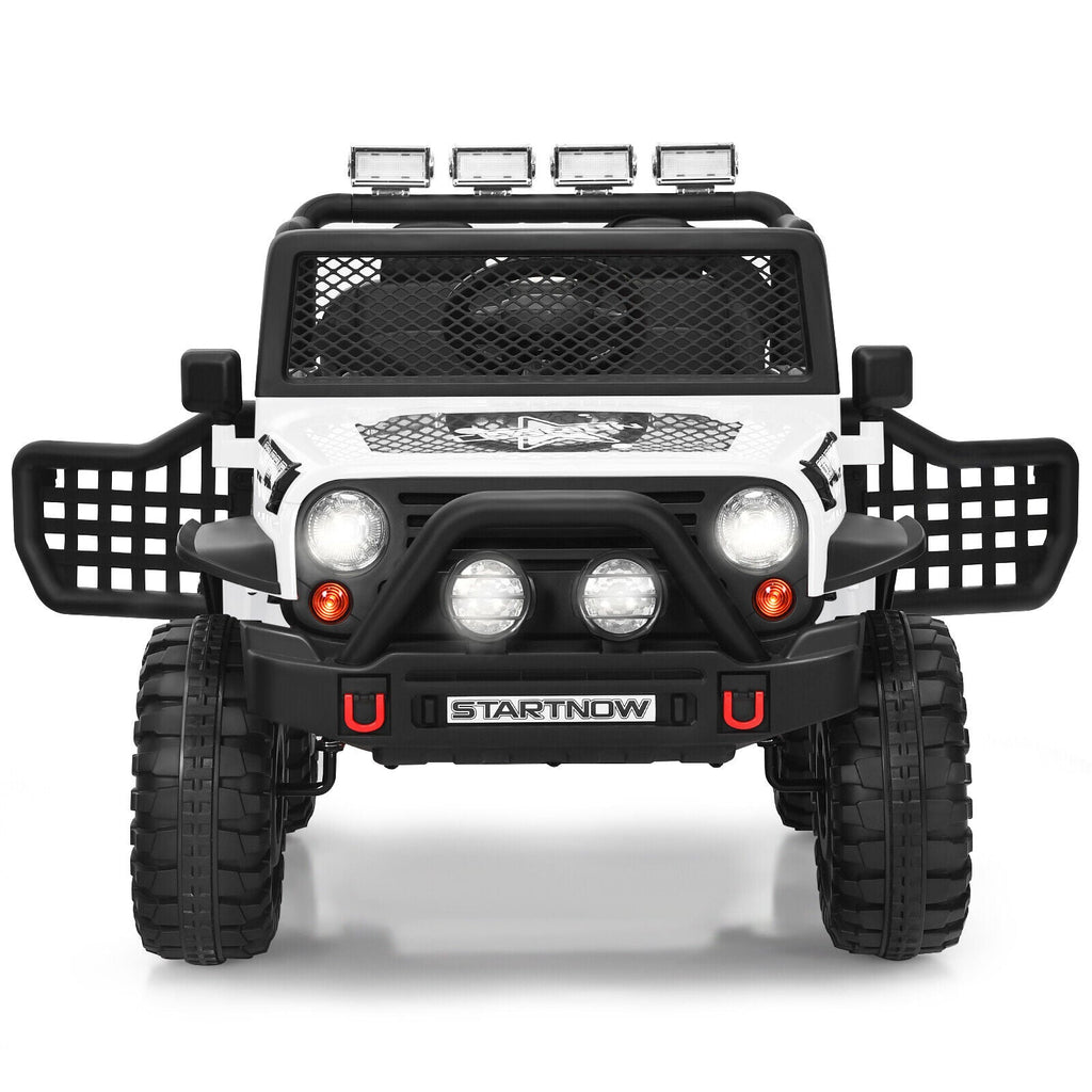 White 12V Electric Ride-On Truck for Kids with Remote Control and Lights