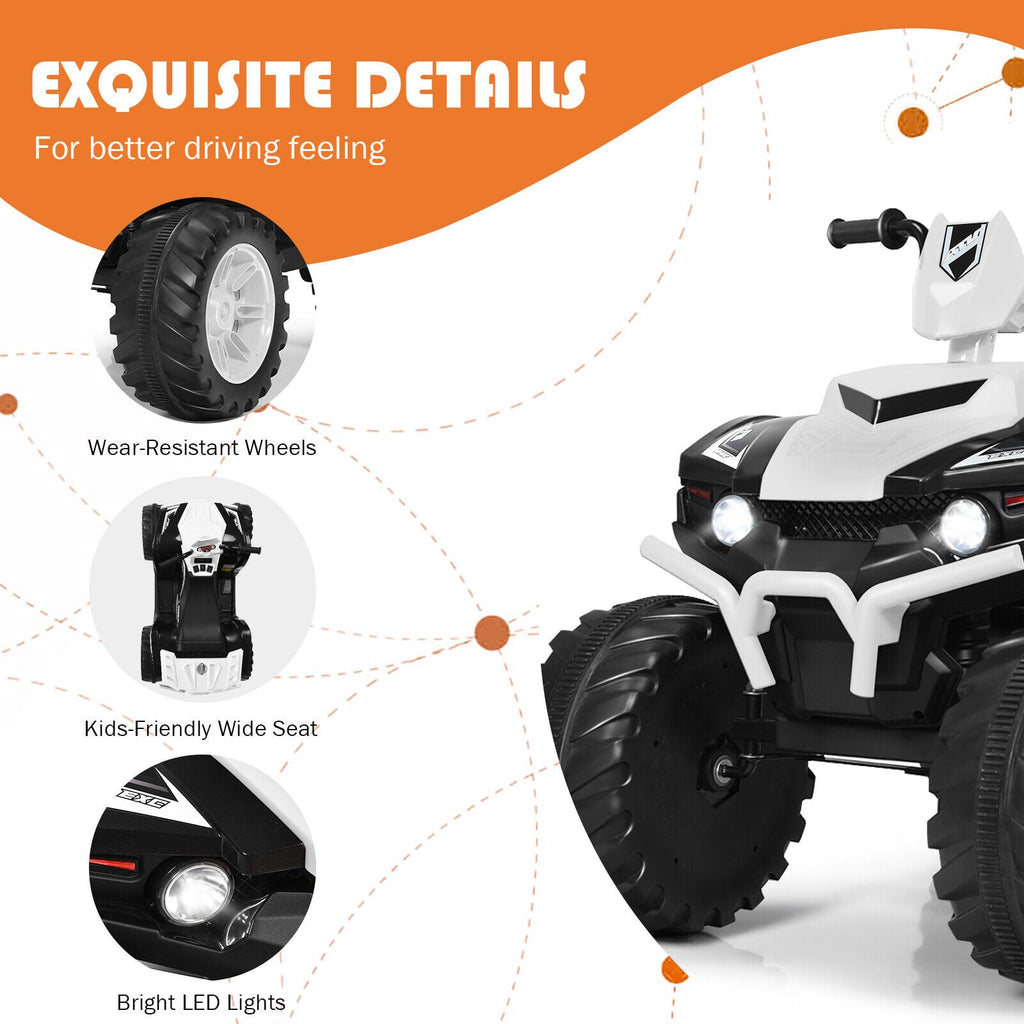 White 12V Kids ATV Quad Ride On Car with LED Light and Music Toy