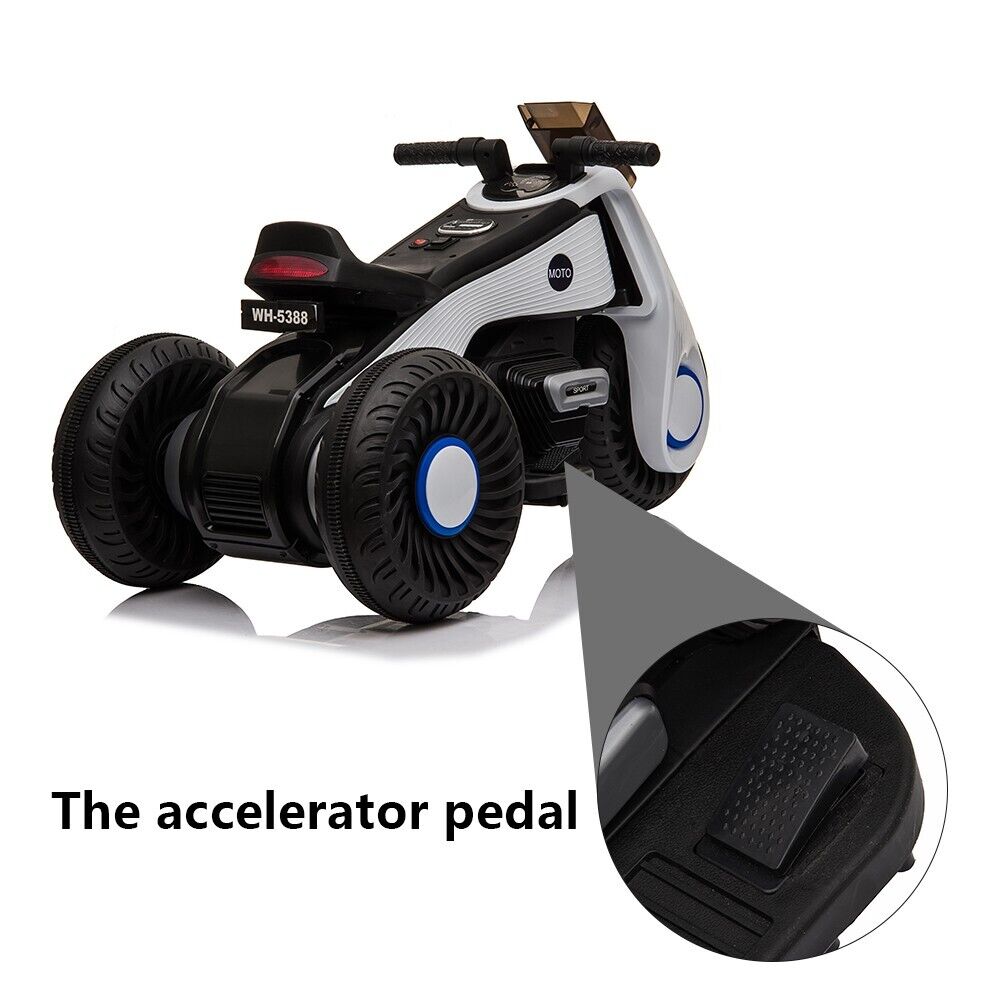 White 3-Wheel Electric Motorcycle for Kids with Dual Drive System