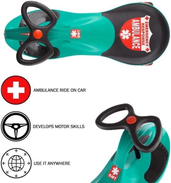 Green Wiggle Ride-On Ambulance Toy for Kids – No Batteries or Pedals Required
