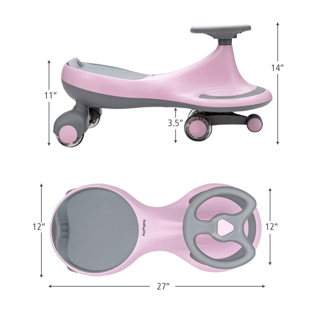 Wiggle Car Ride-On Toy with Flashing Wheels for Toddlers and Kids Pink
