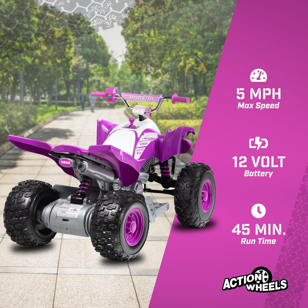 Yamaha Raptor 12V Battery-Powered Purple Ride-On ATV with Music for Ages 3-5