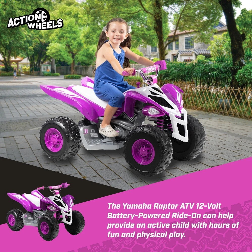 Yamaha Raptor 12V Battery-Powered Purple Ride-On ATV with Music for Ages 3-5