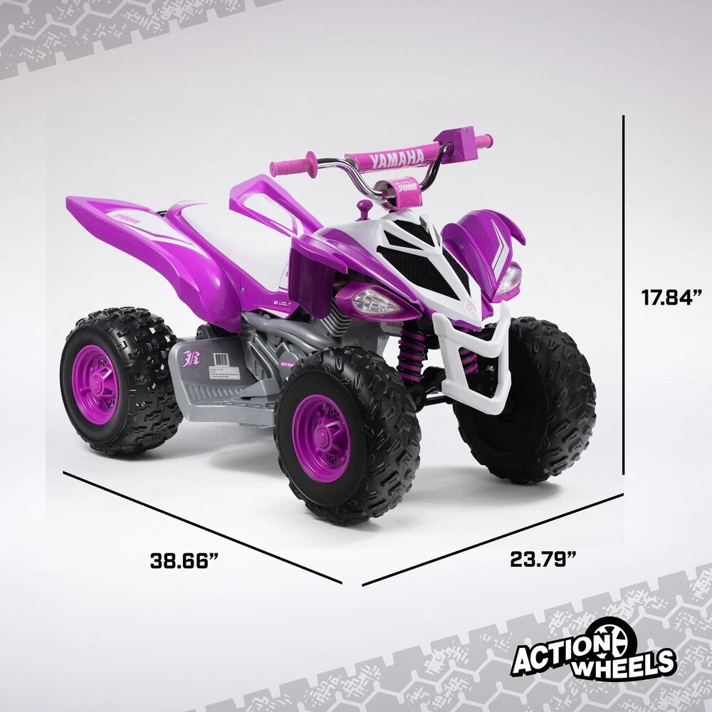 Yamaha Raptor 12V Battery-Powered Purple Ride-On ATV with Music for Ages 3-5