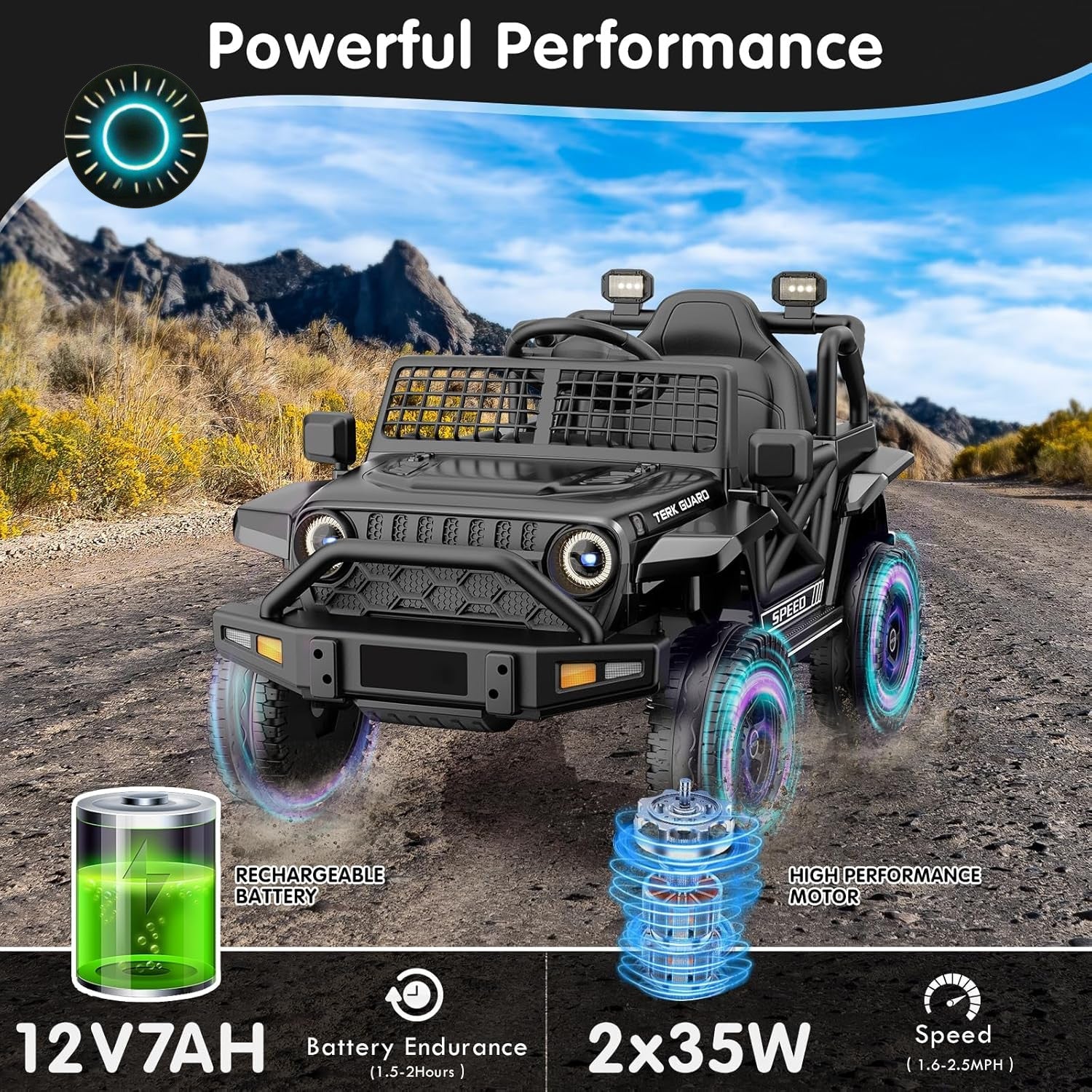 12V Electric Ride-On Jeep Truck with Power Wheels for Toddlers Ages 1-3