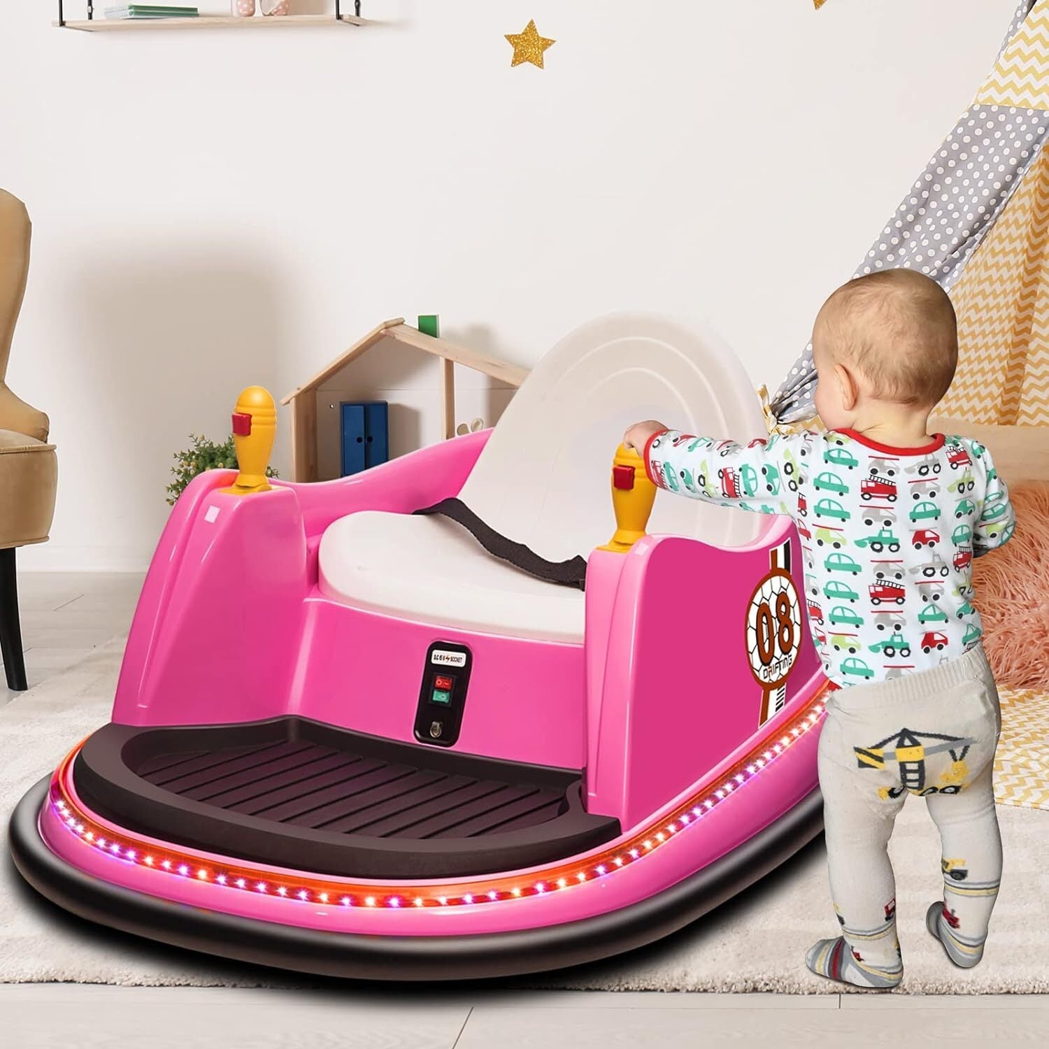 12V Kids Ride-On Bumper Car with Remote Control, 360° Spin, and Flashing Lights for Toddlers