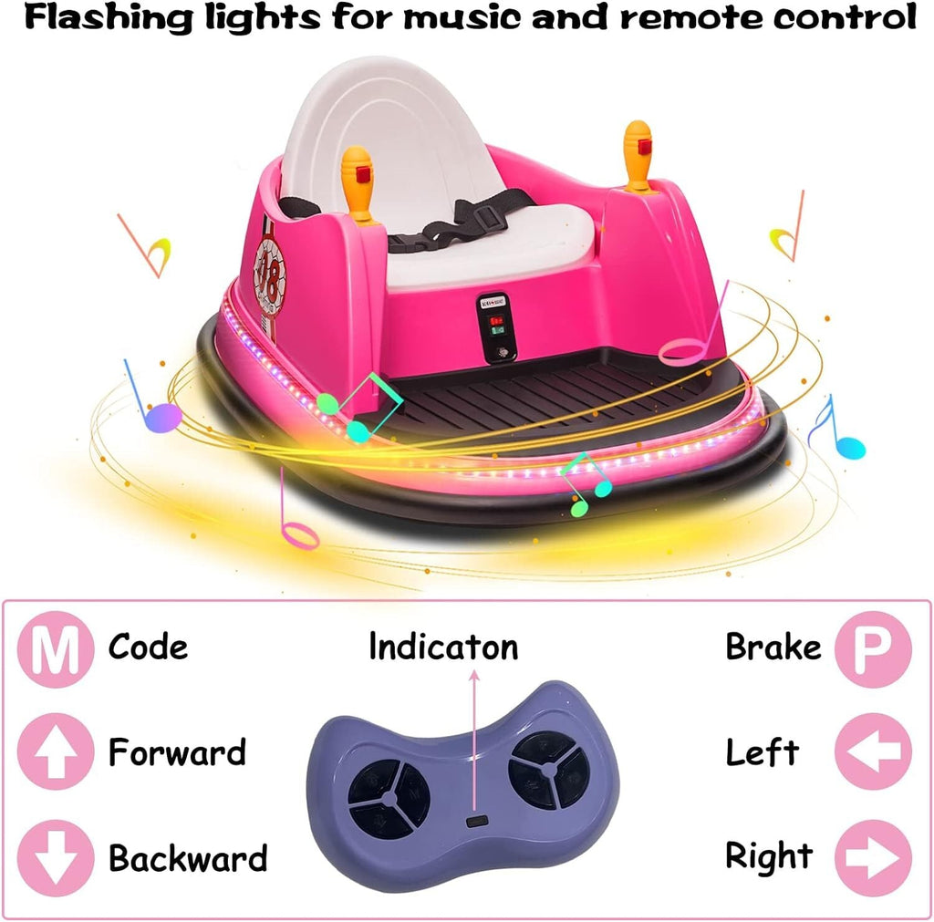 12V Kids Ride-On Bumper Car with Remote Control, 360° Spin, and Flashing Lights for Toddlers
