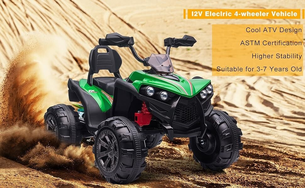 12V Electric Kids Ride-On Off-Road ATV Quad Car with 2 Speeds Green