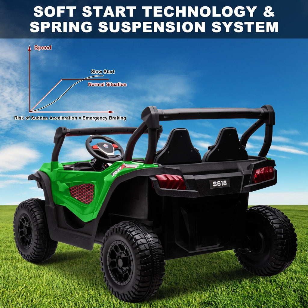 24V Kids Electric 2-Seater Ride-On UTV Truck 55in with Remote Control and 4x80W Motors Green