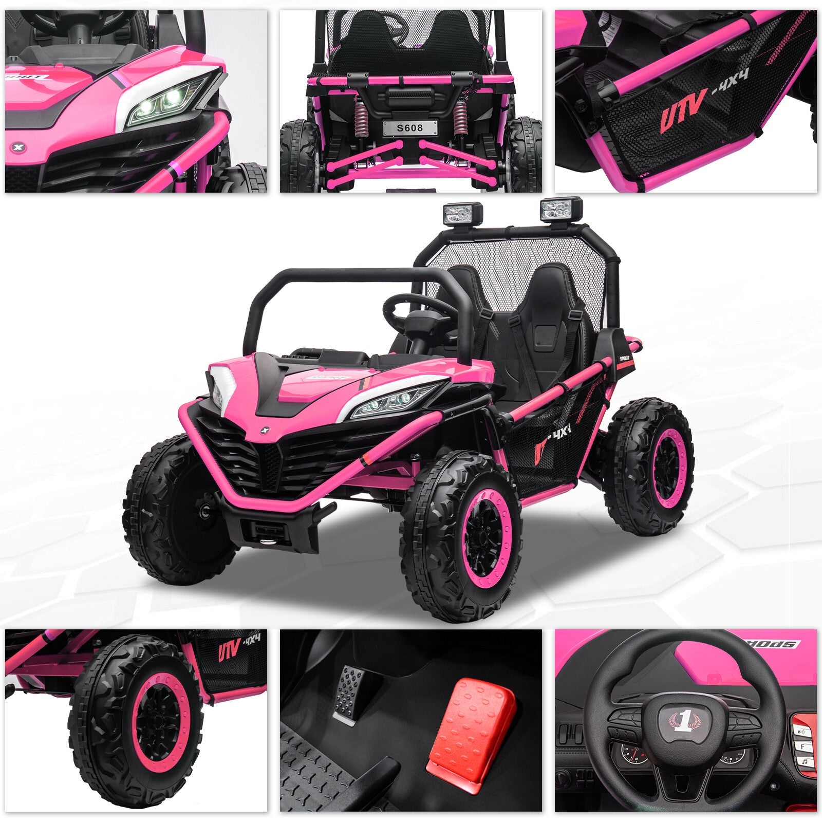 24V Kids 2-Seater Ride-On UTV Car with 400W Motor, Metal Frame, and EVA Wheels