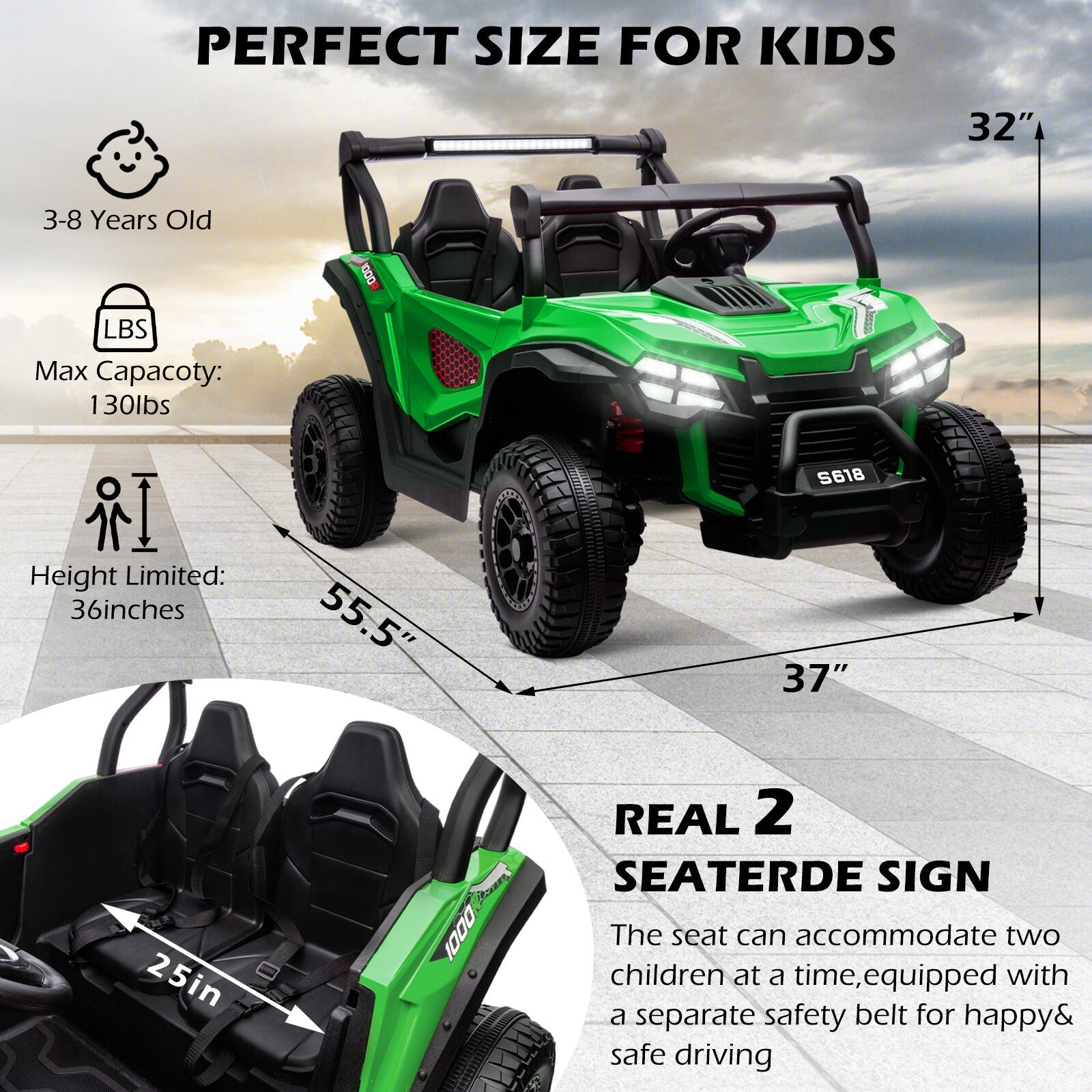 24V Electric Kids 2-Seater Ride-On UTV Truck with 4x80W Motors and Remote Control