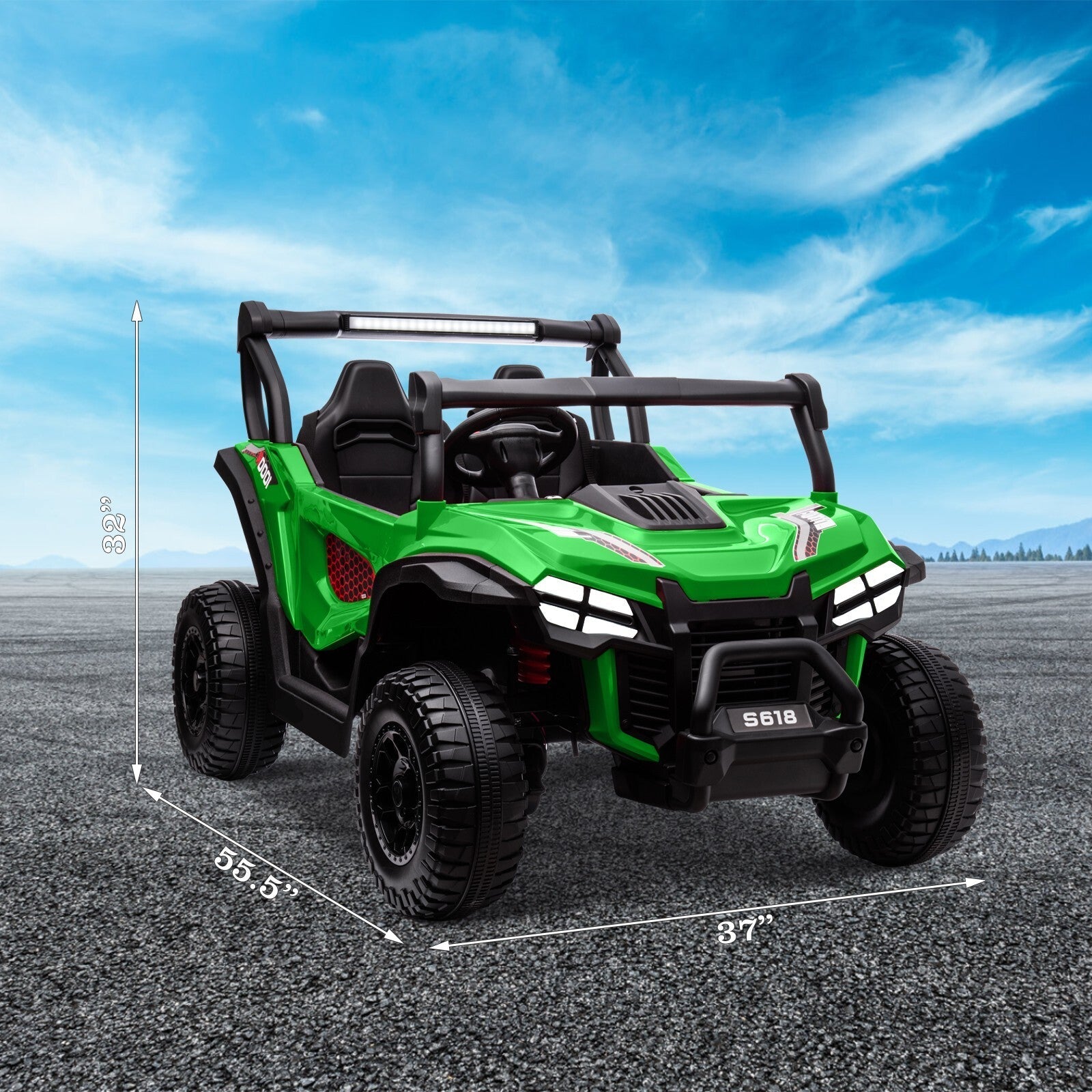 24V Kids Electric 4WD Ride-On UTV Truck, 2-Seater, Green, 80W Motor