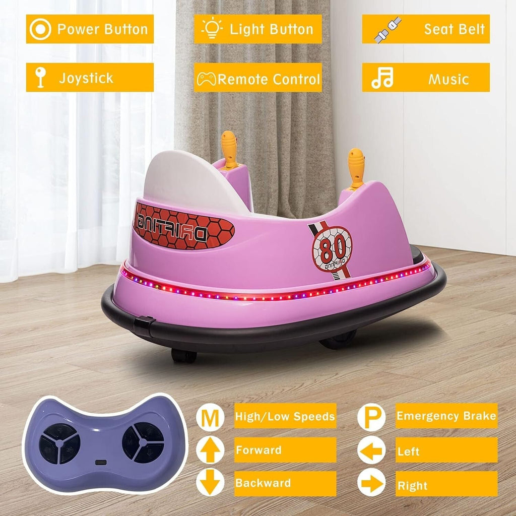 12V Kids Ride-On Bumper Car with Remote Control, 360° Spin and Flashing Lights for Toddlers