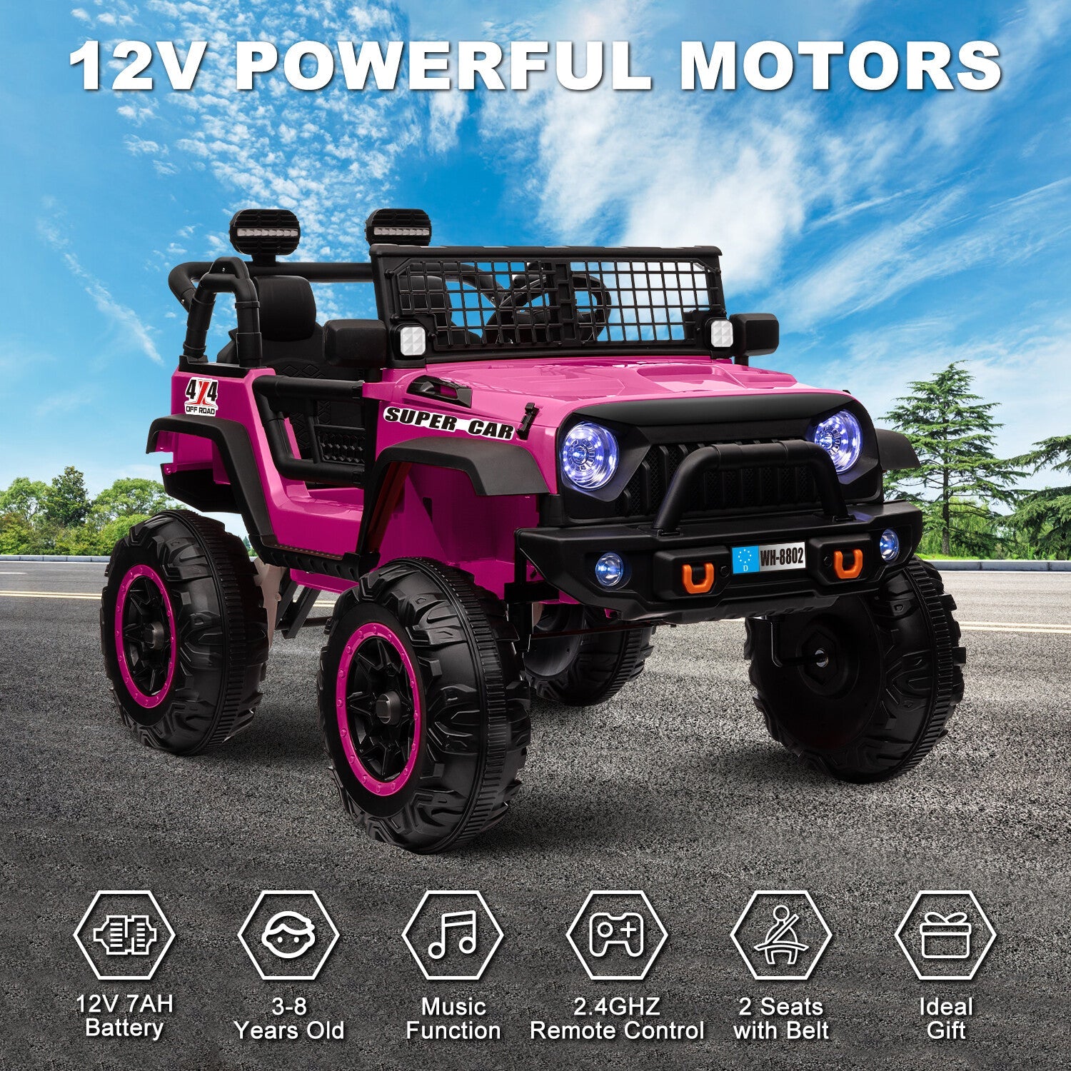 12V Electric Kids Ride-On Truck with Remote Control and 2 Seats