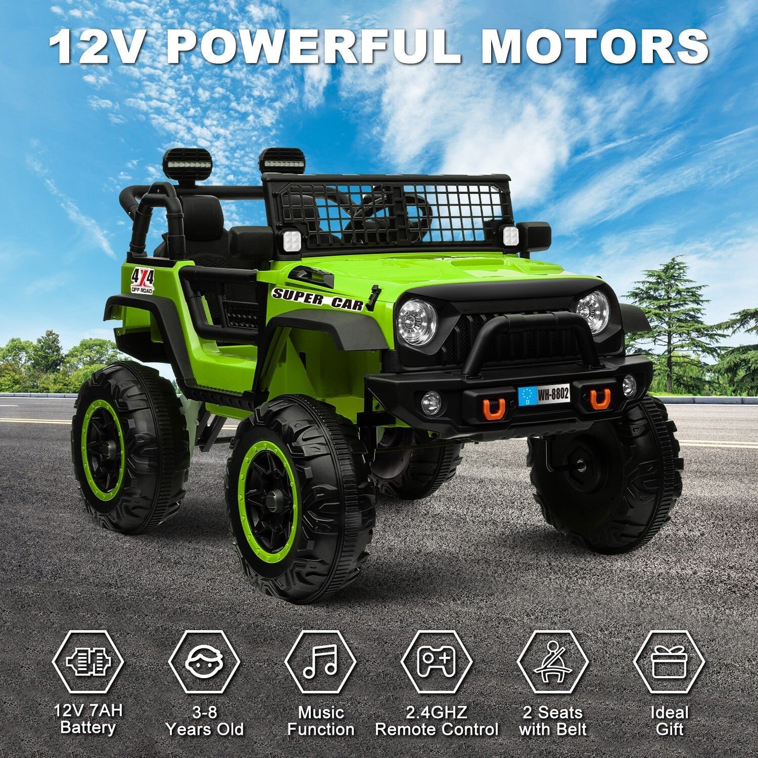 12V Electric Kids Ride-On Truck with Remote Control and 2 Seats, Green