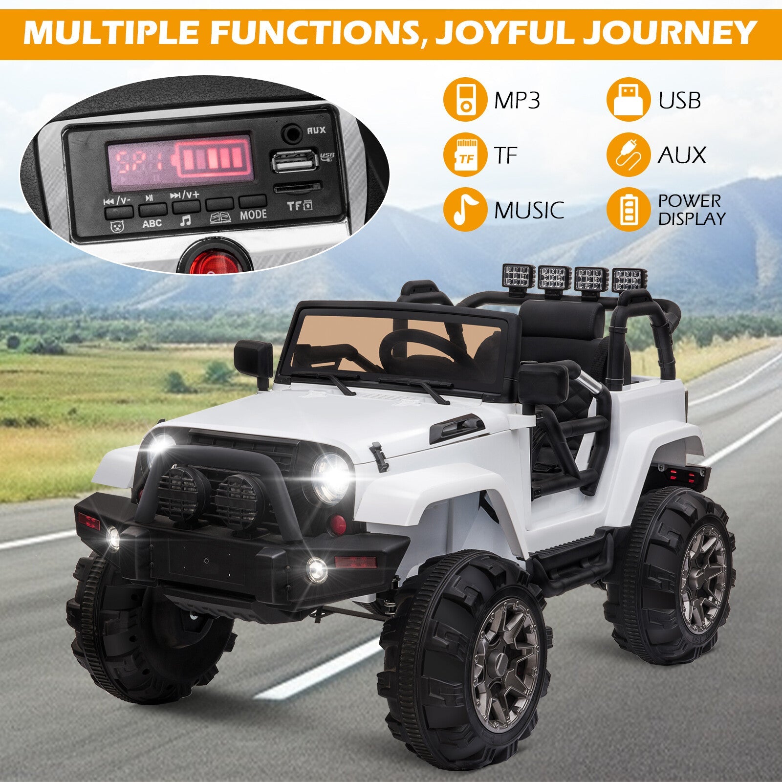 12V Kids Ride-On Jeep Truck Car with Remote Control and 3 Speed Settings