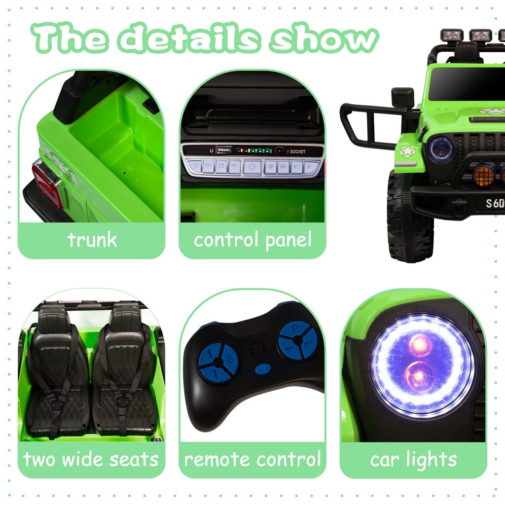12V Electric Ride-On Jeep Truck for Kids 2-Seater with 3 Speeds Green