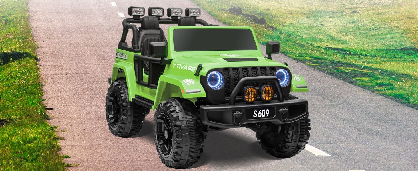 12V Electric Ride-On Jeep Truck for Kids 2-Seater with 3 Speeds Green